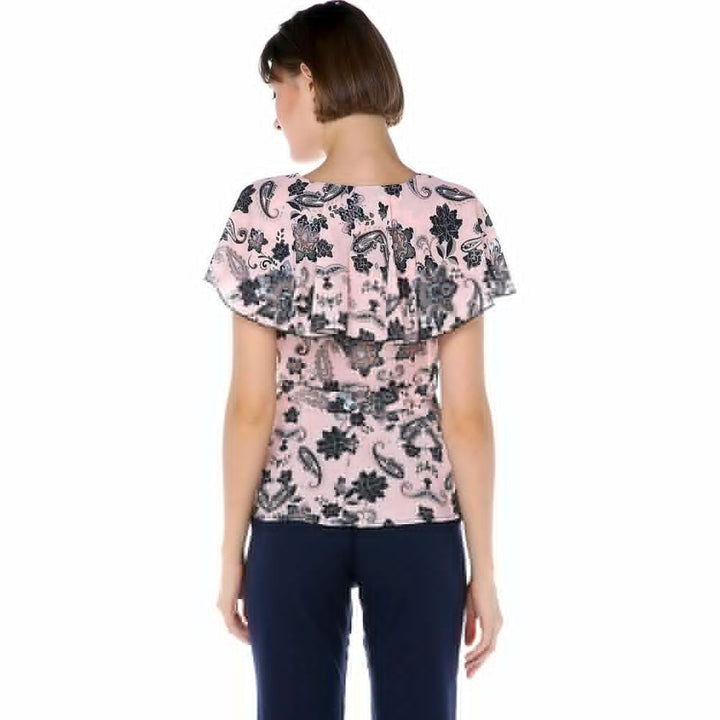 SNS Sense Powder Ruffle Sleeve Double Breasted Patterned Blouse Blz32057 - Hobbs