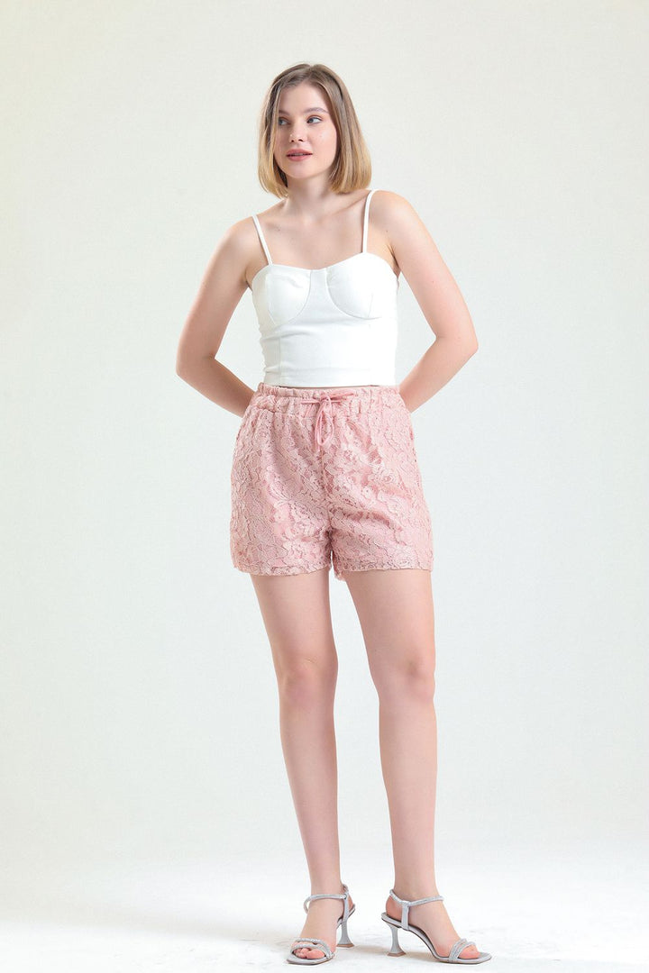 SNS Sense Powder Elastic Waist Lined Lace Shorts - Edmonton