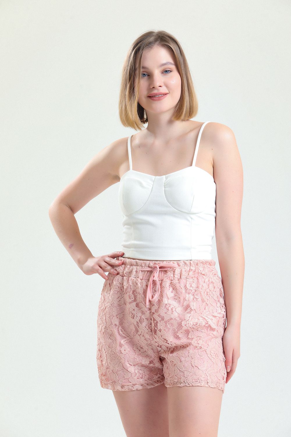 SNS Sense Powder Elastic Waist Lined Lace Shorts - Edmonton
