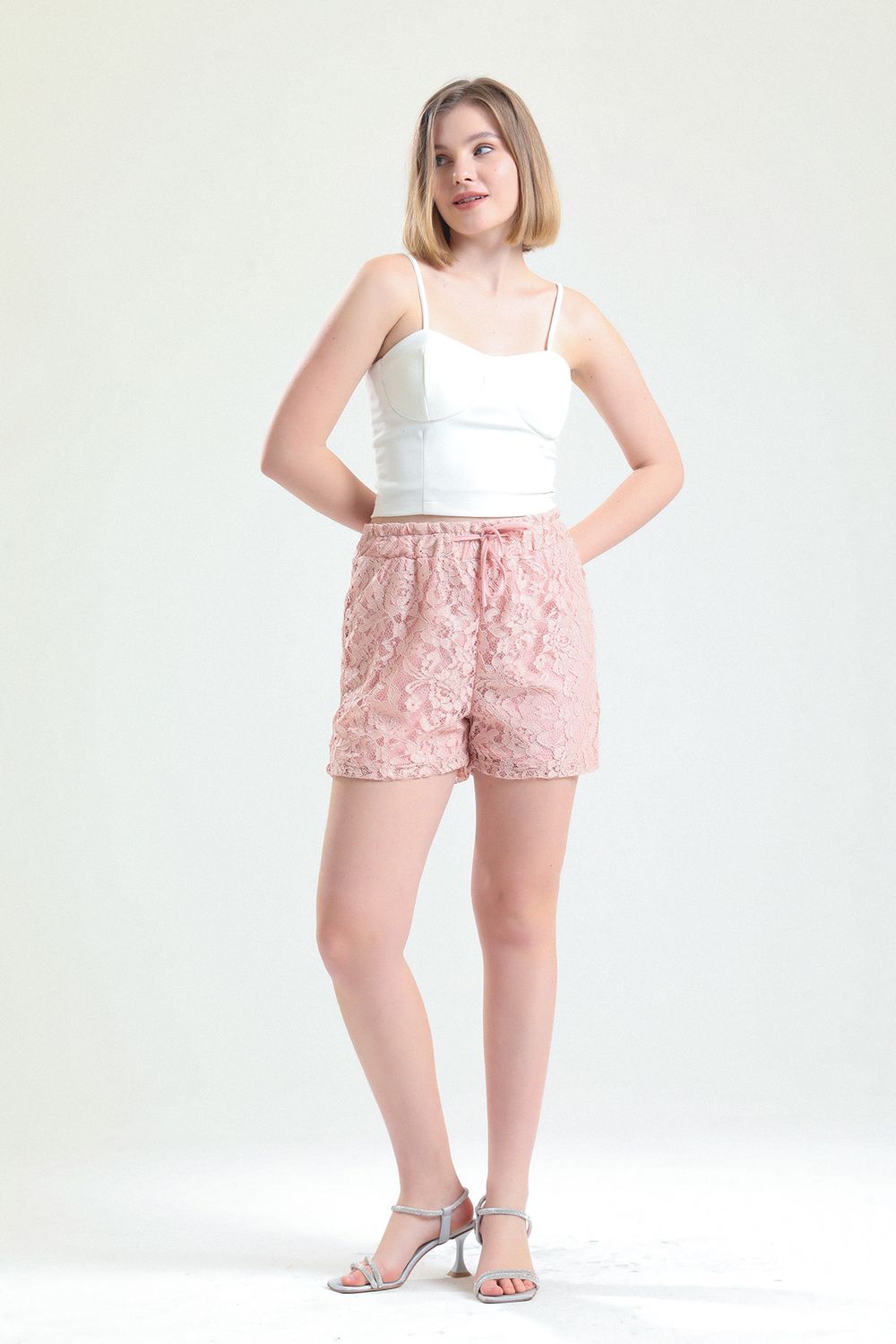 SNS Sense Powder Elastic Waist Lined Lace Shorts - Edmonton