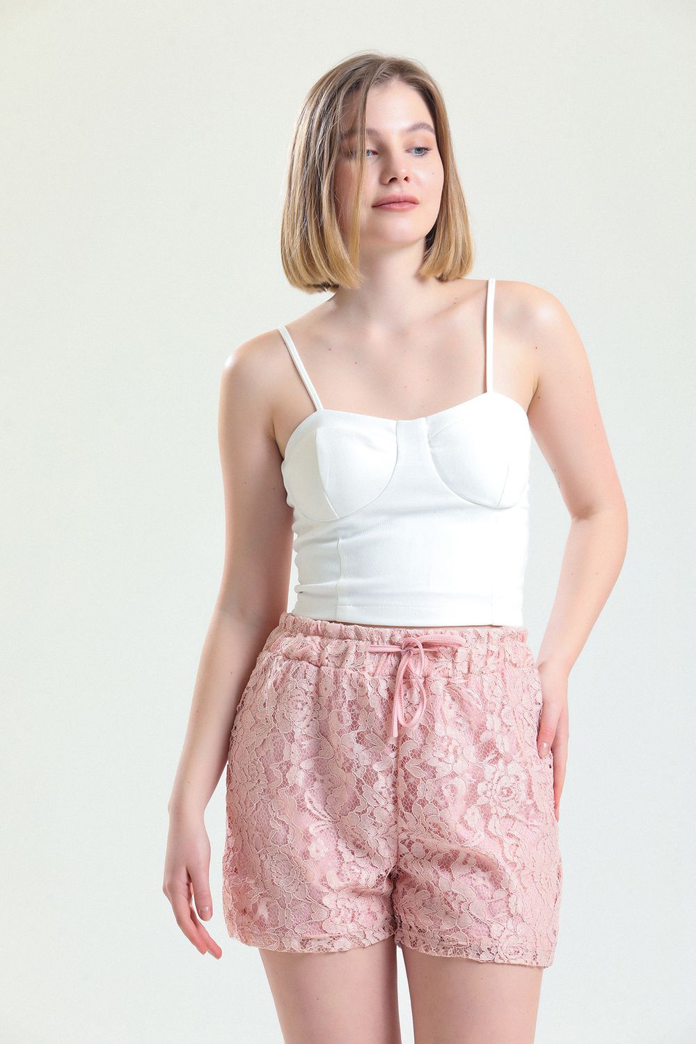 SNS Sense Powder Elastic Waist Lined Lace Shorts - Edmonton