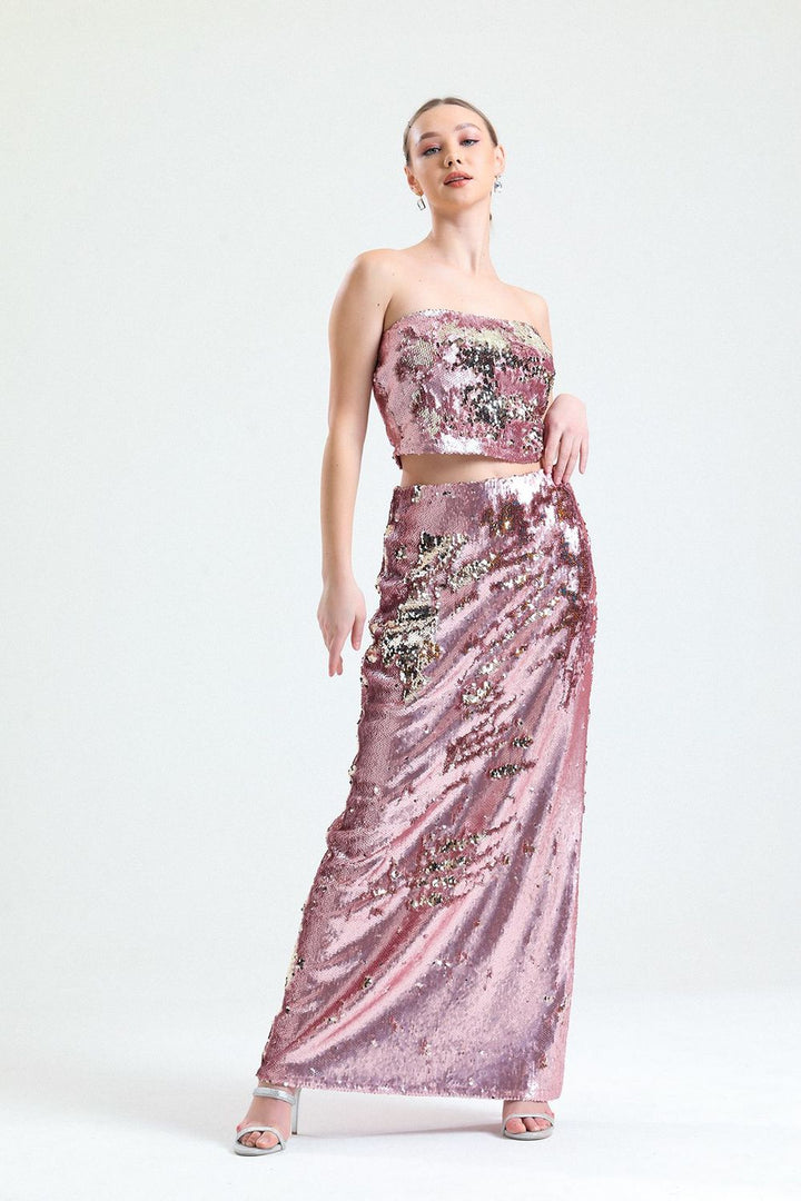 SNS Sense Powder Knitted Sparkly Sequin Chic Evening Skirt - Tezoyuca