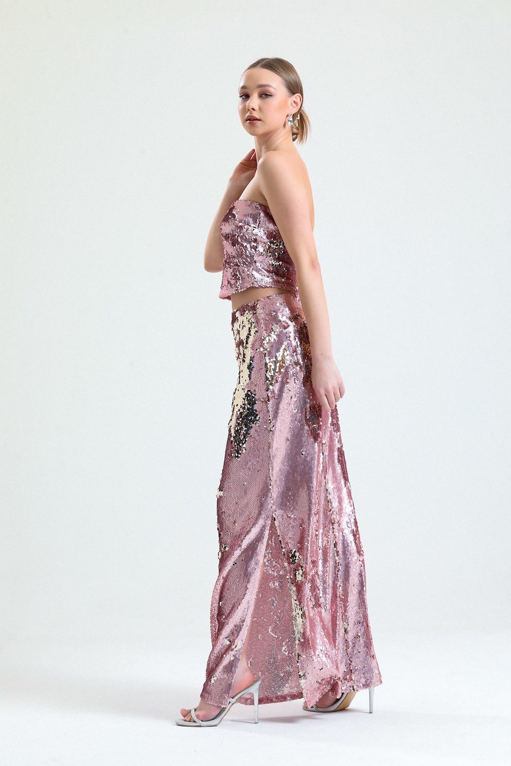 SNS Sense Powder Knitted Sparkly Sequin Chic Evening Skirt - Tezoyuca