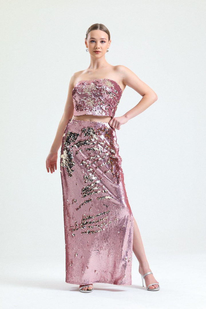 SNS Sense Powder Knitted Sparkly Sequin Chic Evening Skirt - Tezoyuca