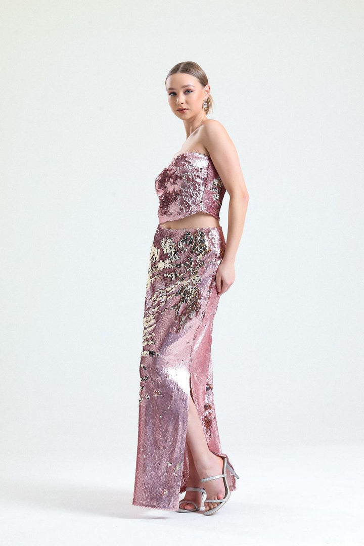 SNS Sense Powder Knitted Sparkly Sequin Chic Evening Skirt - Tezoyuca