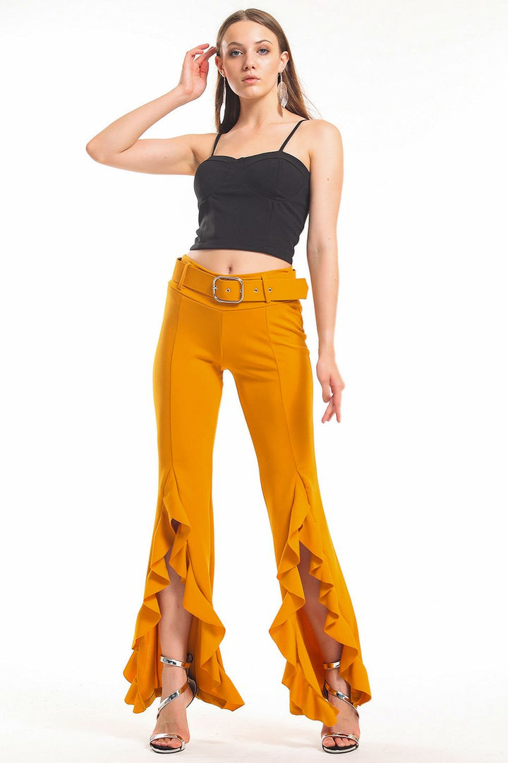 SNS Sense Saffron Belted Side Ruffled Scuba Crepe Pants_Pnt33381 - Rowley Regis