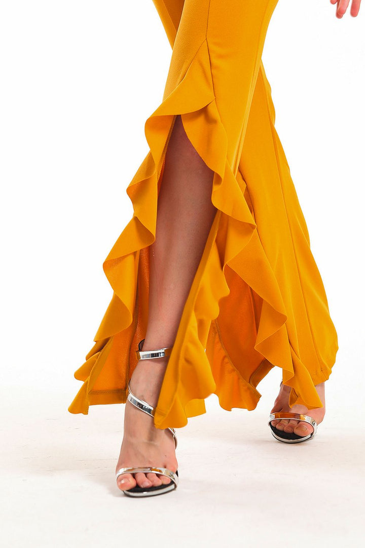 SNS Sense Saffron Belted Side Ruffled Scuba Crepe Pants_Pnt33381 - Rowley Regis