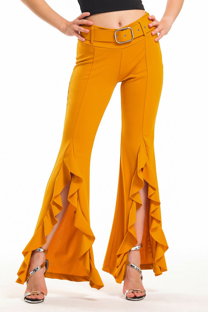 SNS Sense Saffron Belted Side Ruffled Scuba Crepe Pants_Pnt33381 - Rowley Regis