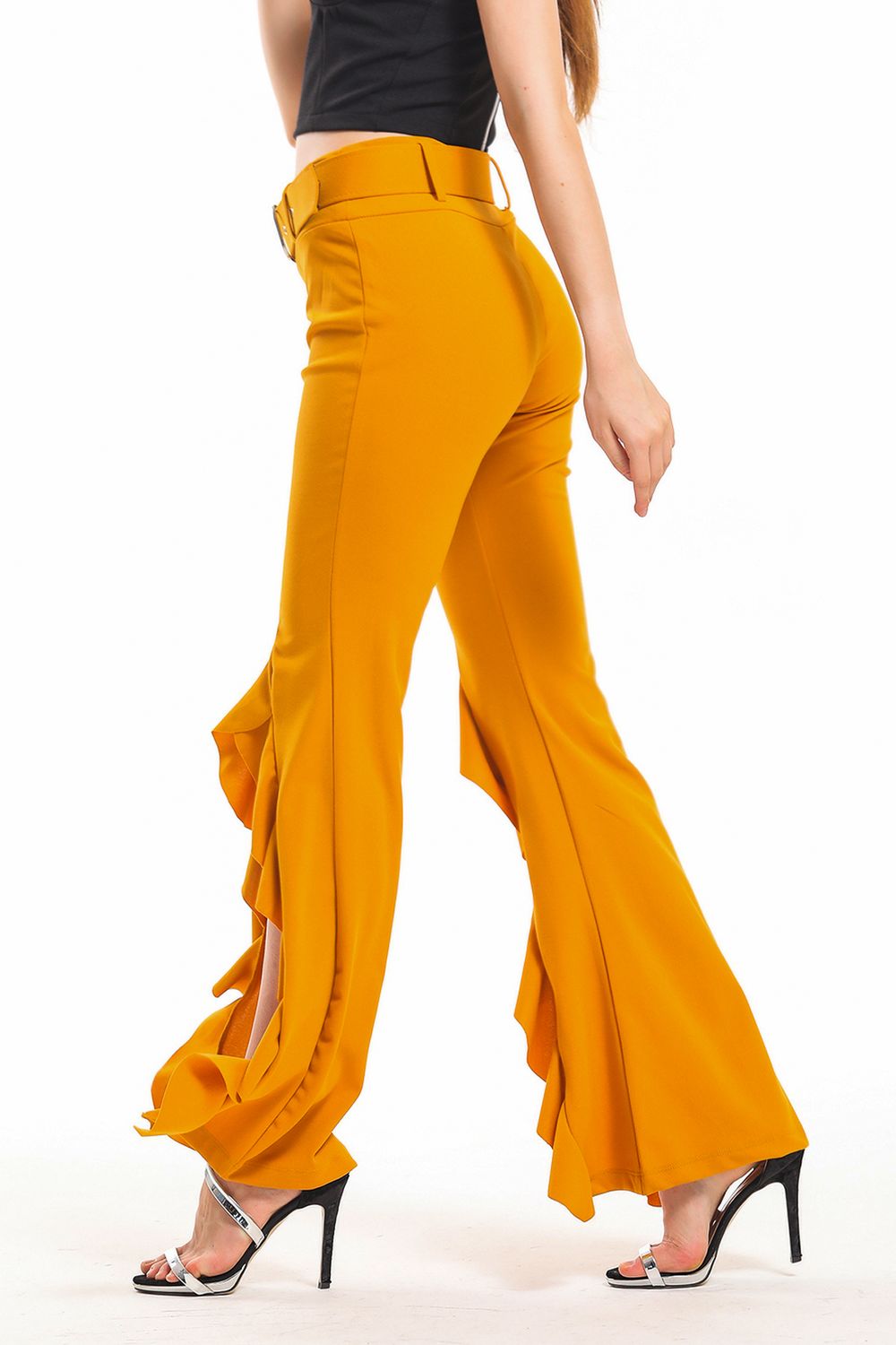 SNS Sense Saffron Belted Side Ruffled Scuba Crepe Pants_Pnt33381 - Rowley Regis