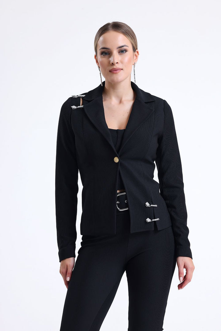SNS Sense Black Lined Needle Detailed Ottoban Jacket - West Seneca