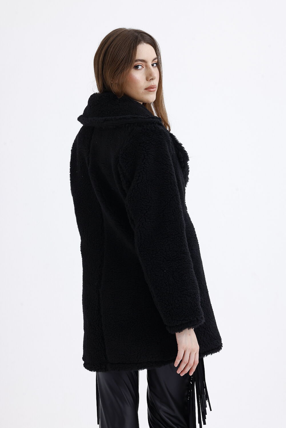 SNS Sense Black Lined Double-Breasted Fur Coat - Geldern