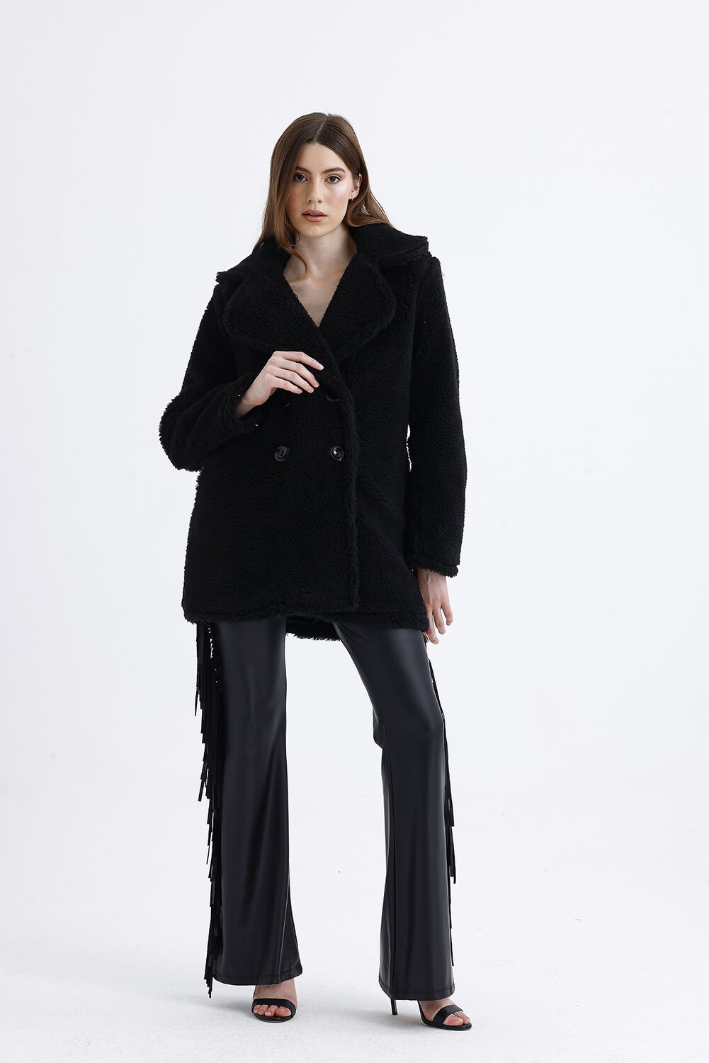 SNS Sense Black Lined Double-Breasted Fur Coat - Geldern