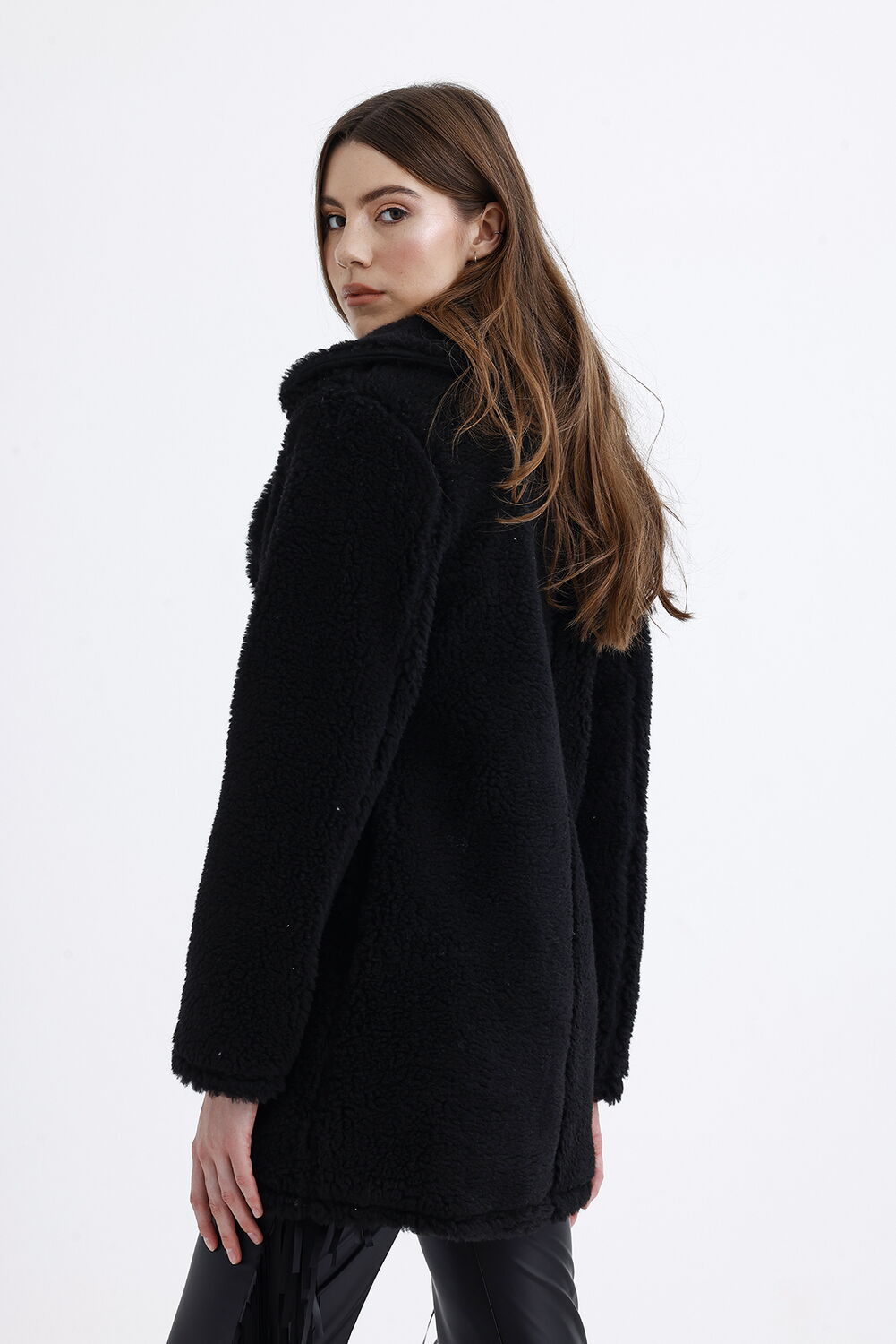 SNS Sense Black Lined Double-Breasted Fur Coat - Geldern