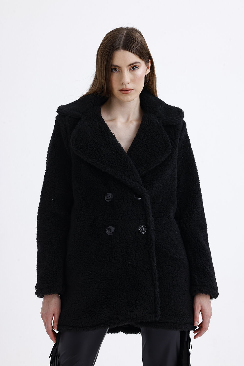 SNS Sense Black Lined Double-Breasted Fur Coat - Geldern