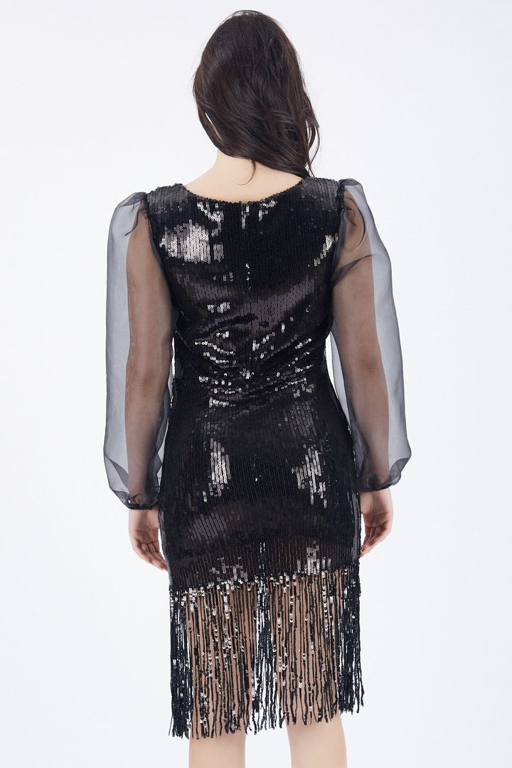 SNS Sense Black Organza Sequined Evening Dress - Huntsville