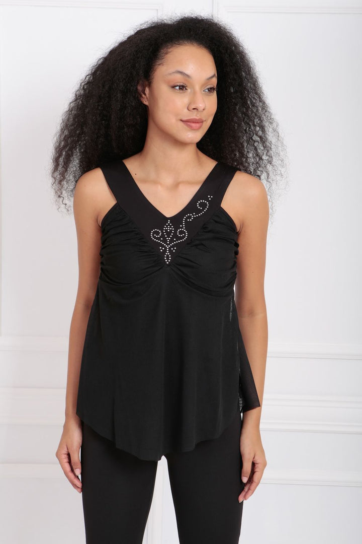 SNS Sense Black Bader Front Back V Neck Stoned Tank Top - Stafford