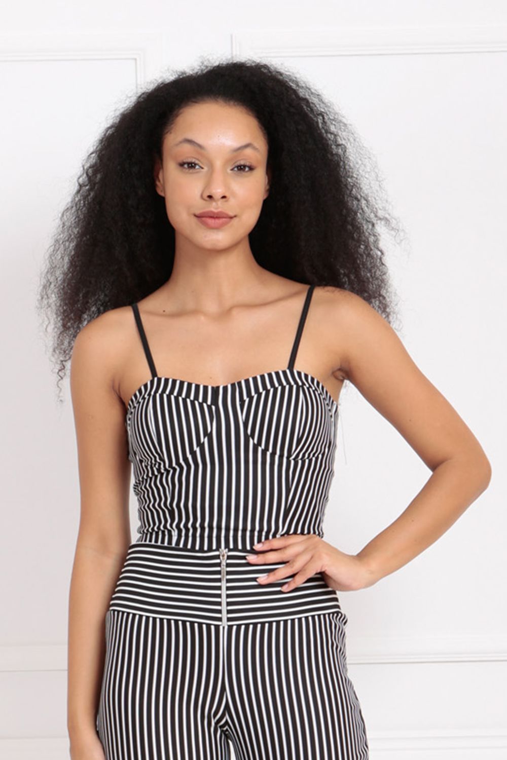 SNS Sense Black and White Back Zippered Strappy Ottoman Bustier - Everett