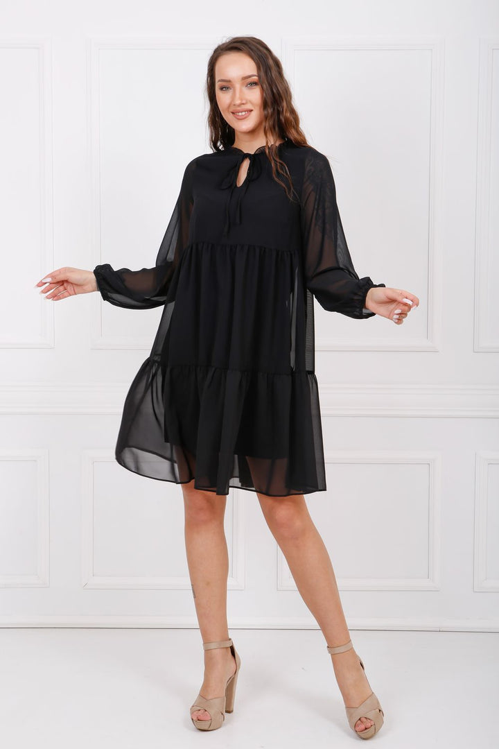 SNS Sense Black Long Sleeve Chiffon Lined Dress Elb32766 - Florence