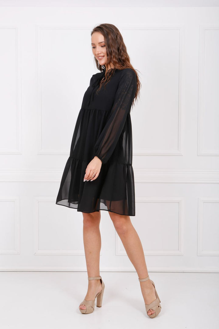 SNS Sense Black Long Sleeve Chiffon Lined Dress Elb32766 - Florence
