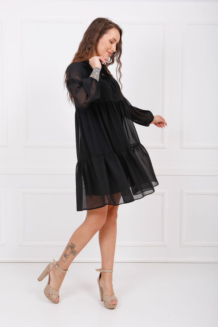 SNS Sense Black Long Sleeve Chiffon Lined Dress Elb32766 - Florence