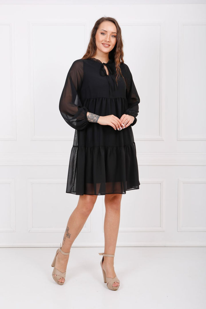 SNS Sense Black Long Sleeve Chiffon Lined Dress Elb32766 - Florence
