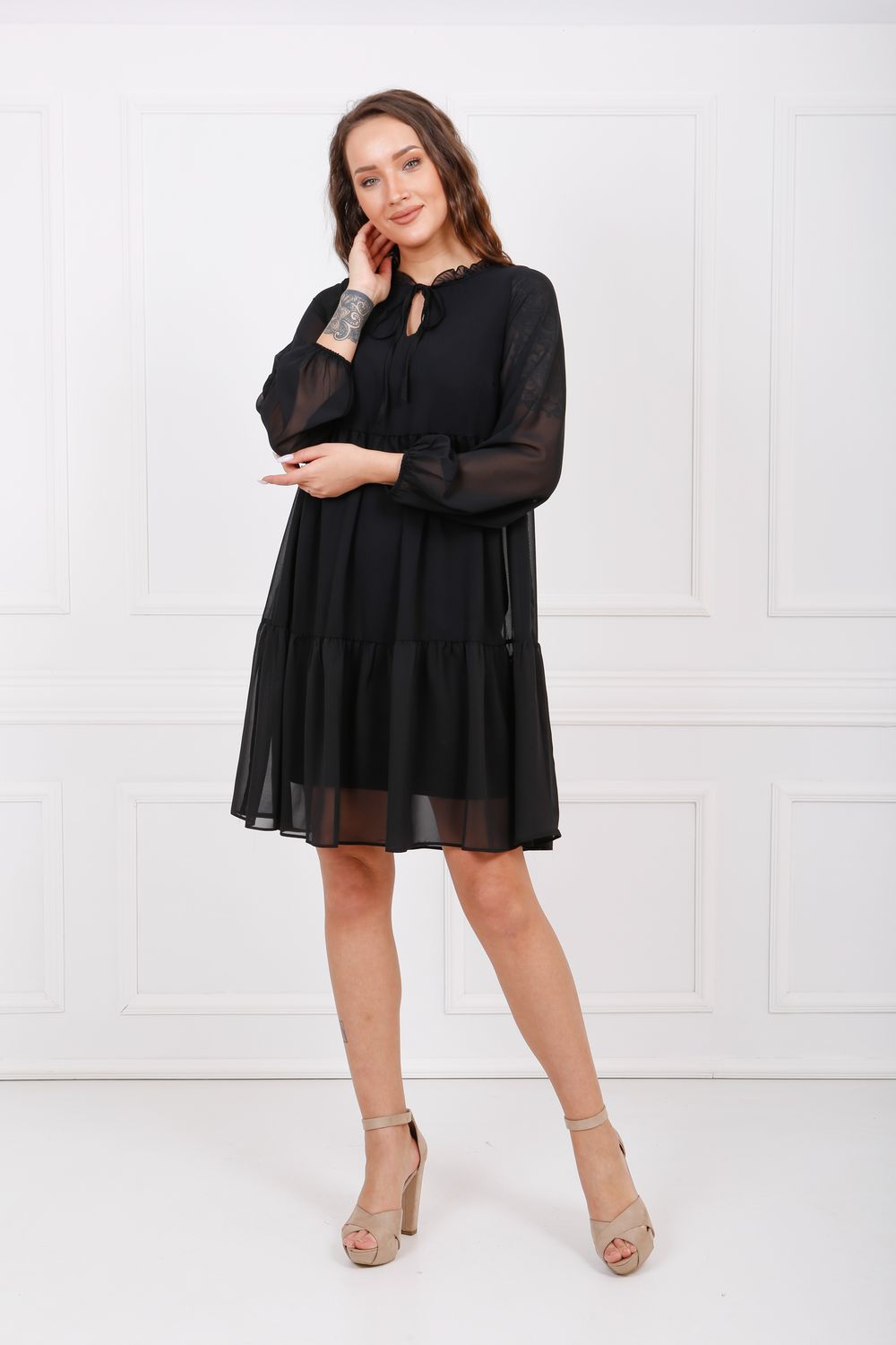 SNS Sense Black Long Sleeve Chiffon Lined Dress Elb32766 - Florence