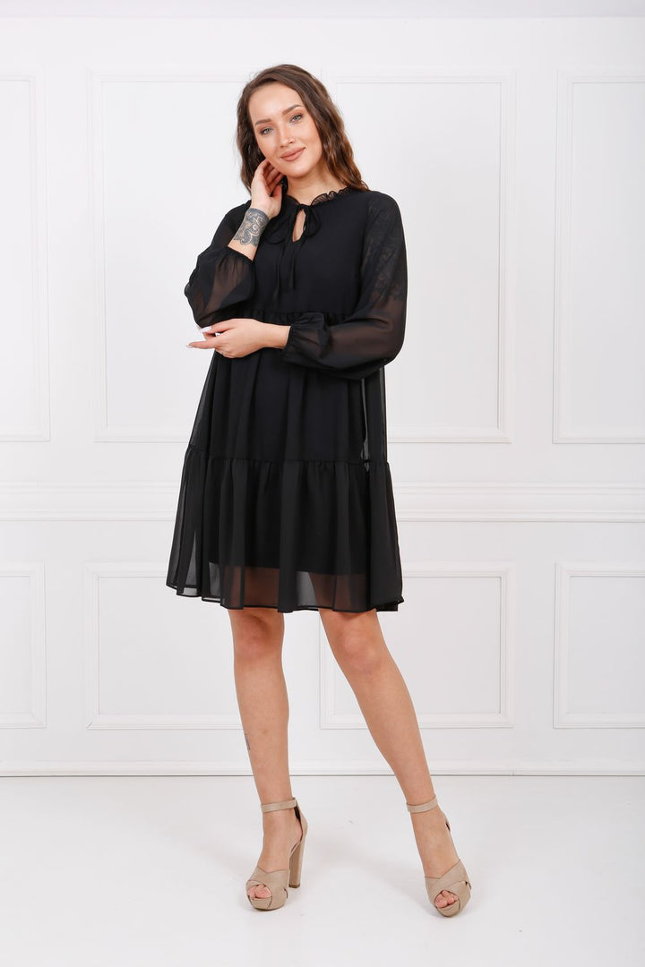 SNS Sense Black Long Sleeve Chiffon Lined Dress Elb32766 - Florence