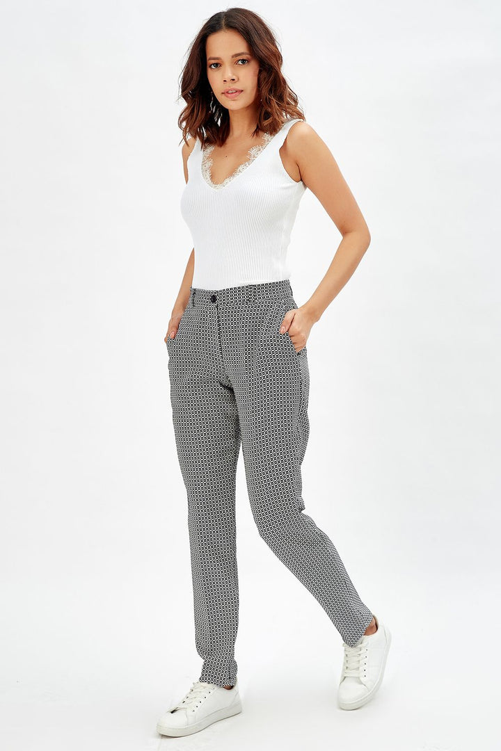 SNS Sense Black Side Pocket Zippered Checkered Pants PNT-31950 - Râmnicu Vâlcea