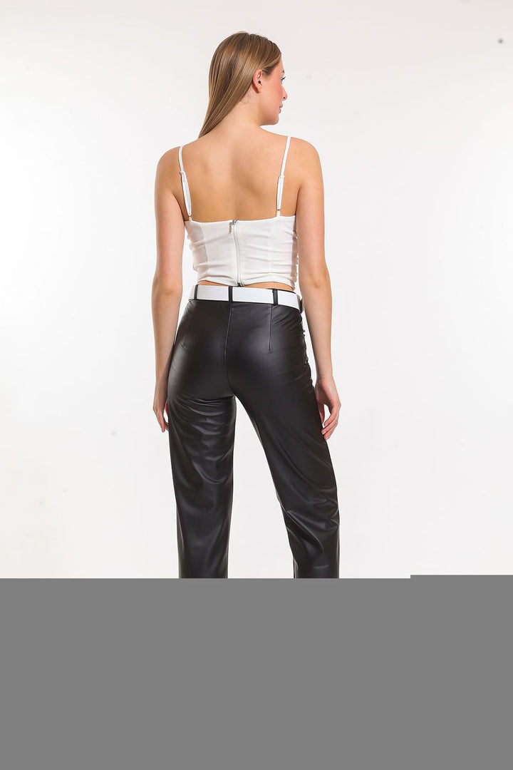 SNS Sense Black Leather Button and Zippered Velvet Lined Leather Pants - Gent
