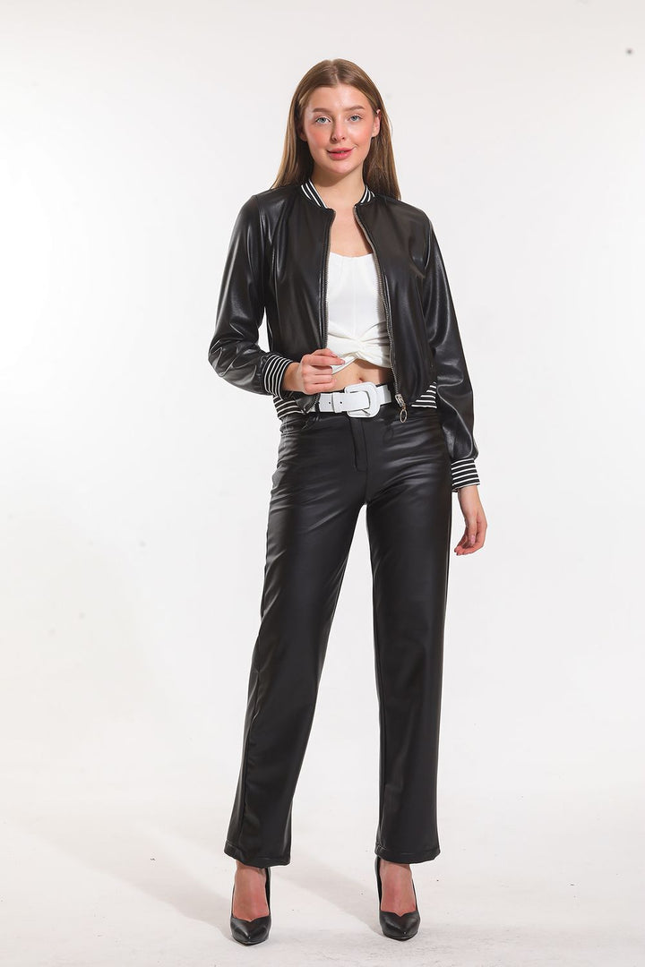 SNS Sense Black Leather Button and Zippered Velvet Lined Leather Pants - Gent