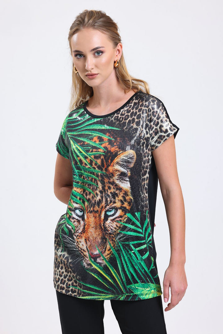 SNS Sense Black Digital Printed Detailed Sequin Tunic - La Huacana