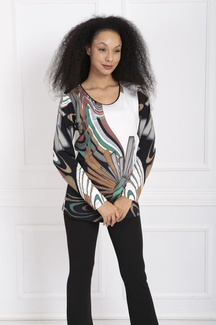 SNS Sense Black Ecru Bader Bow Detailed Short Sleeve Panel Stone Embellished Shirt - Puerto Real