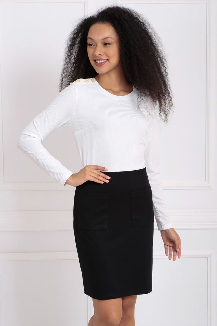 SNS Sense Black Ecru Top with Collar and Steel Long Sleeve Dress - Villena
