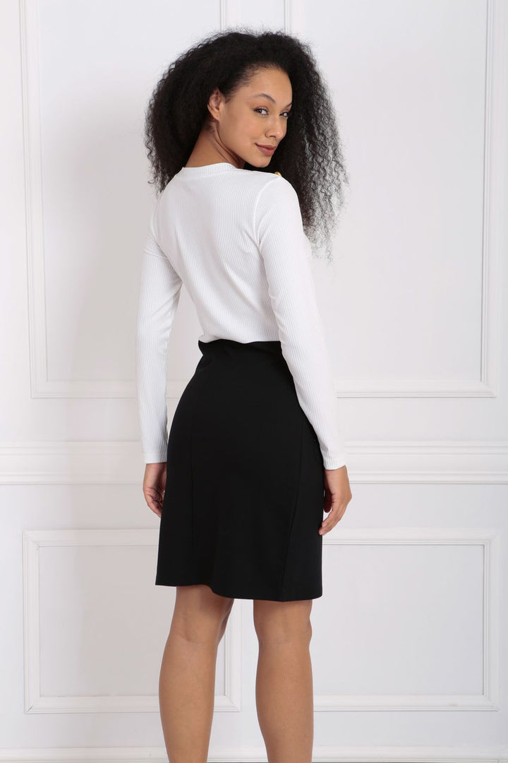 SNS Sense Black Ecru Top with Collar and Steel Long Sleeve Dress - Villena