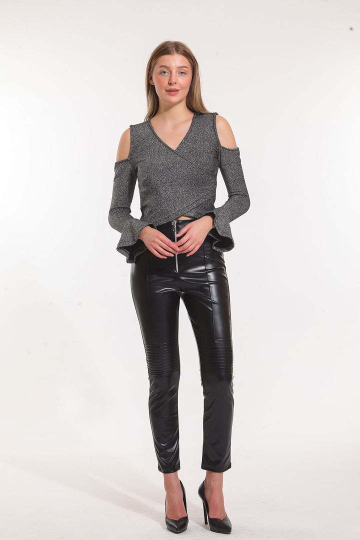 SNS Sense Black Zipper Detailed Leather Leggings PNT33316 - Paignton