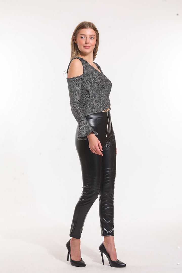 SNS Sense Black Zipper Detailed Leather Leggings PNT33316 - Paignton