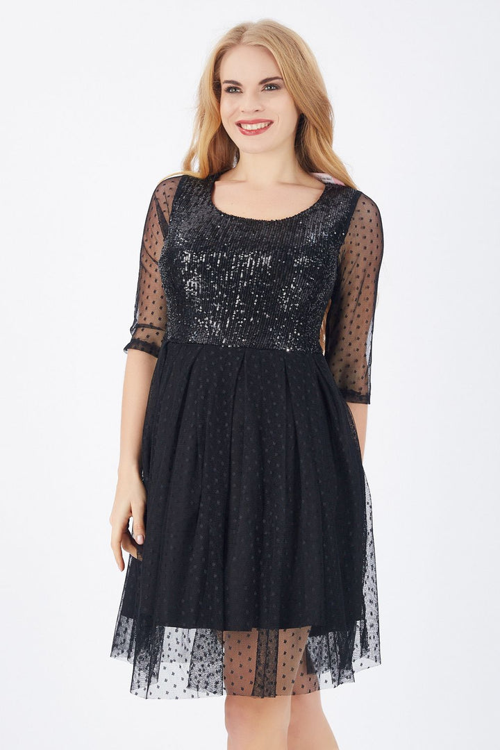 SNS Sense Black Pool Neck Lace Sequin Dress - Winsford