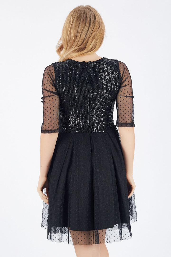 SNS Sense Black Pool Neck Lace Sequin Dress - Winsford