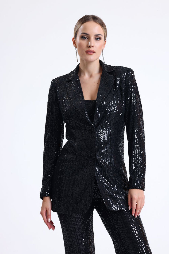 SNS Black Sequin Lined Blazer - Lancaster