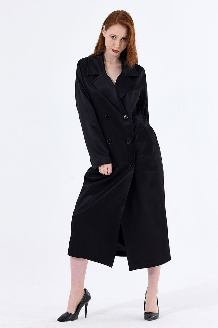 SNS Sense Black Lined Satin Trench Coat - Cascais