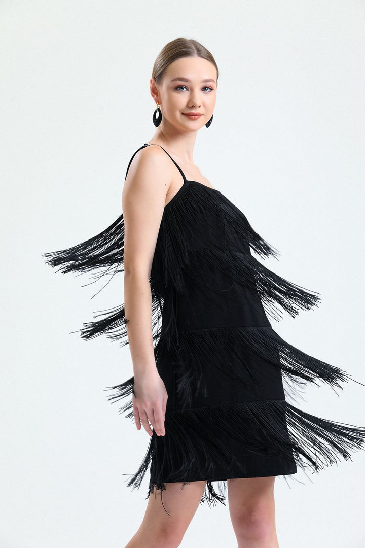 SNS Sense Black Stringed Abaya Scuba Crepe Mini Dress - Agrigento