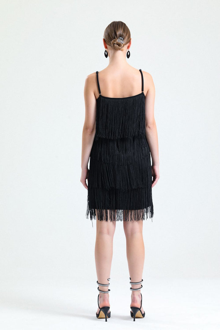 SNS Sense Black Stringed Abaya Scuba Crepe Mini Dress - Agrigento