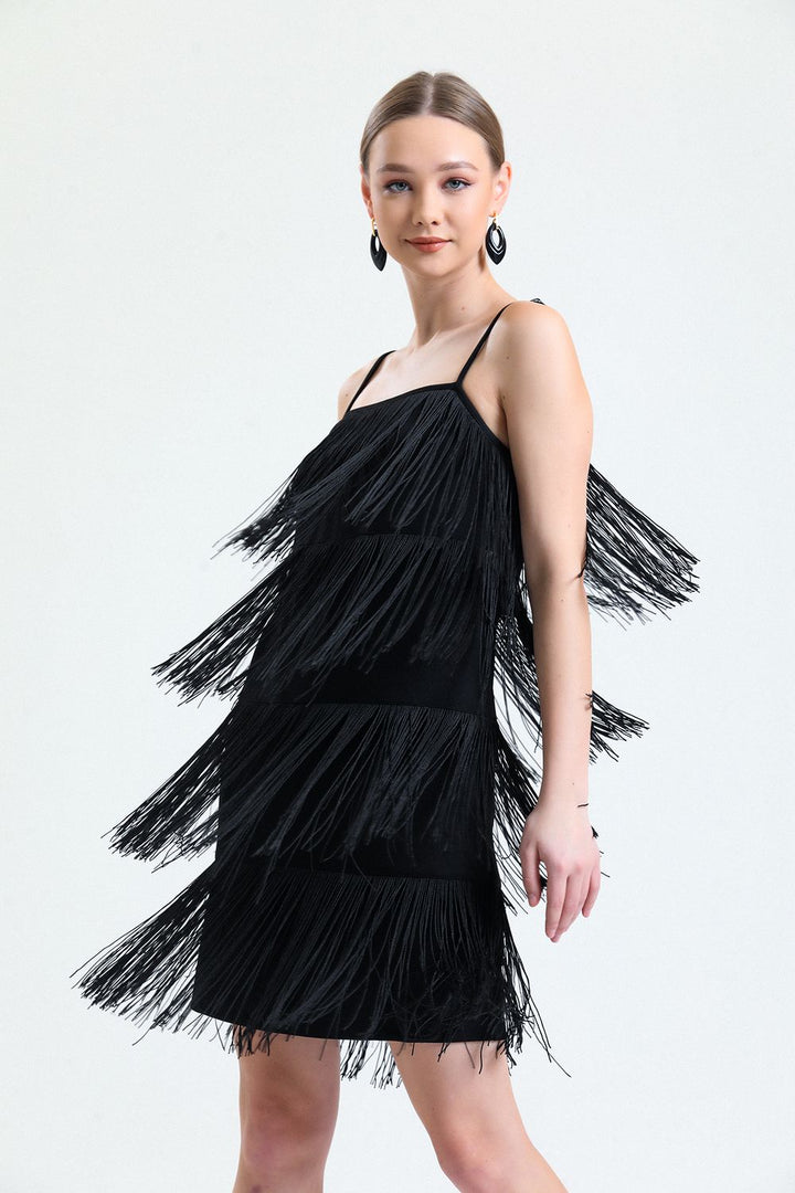 SNS Sense Black Stringed Abaya Scuba Crepe Mini Dress - Agrigento