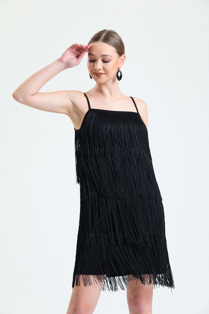 SNS Sense Black Stringed Abaya Scuba Crepe Mini Dress - Agrigento