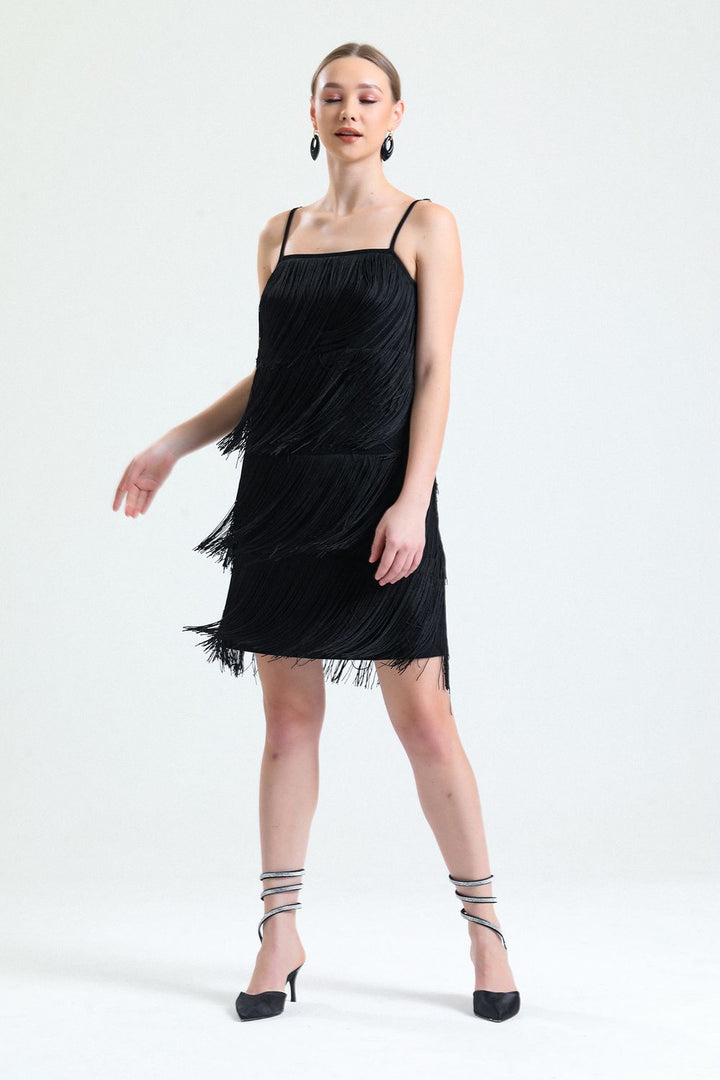 SNS Sense Black Stringed Abaya Scuba Crepe Mini Dress - Agrigento