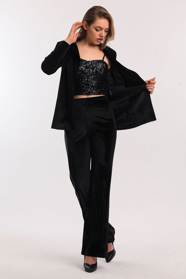 SNS Sense Black Velvet Jacket Trousers Suit - Hollister