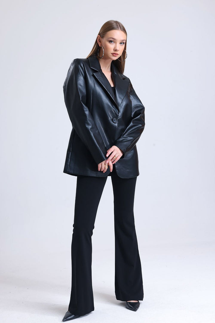 SNS Sense Black Women's Faux Leather Plus Size Leather Jacket - Zacualtipán