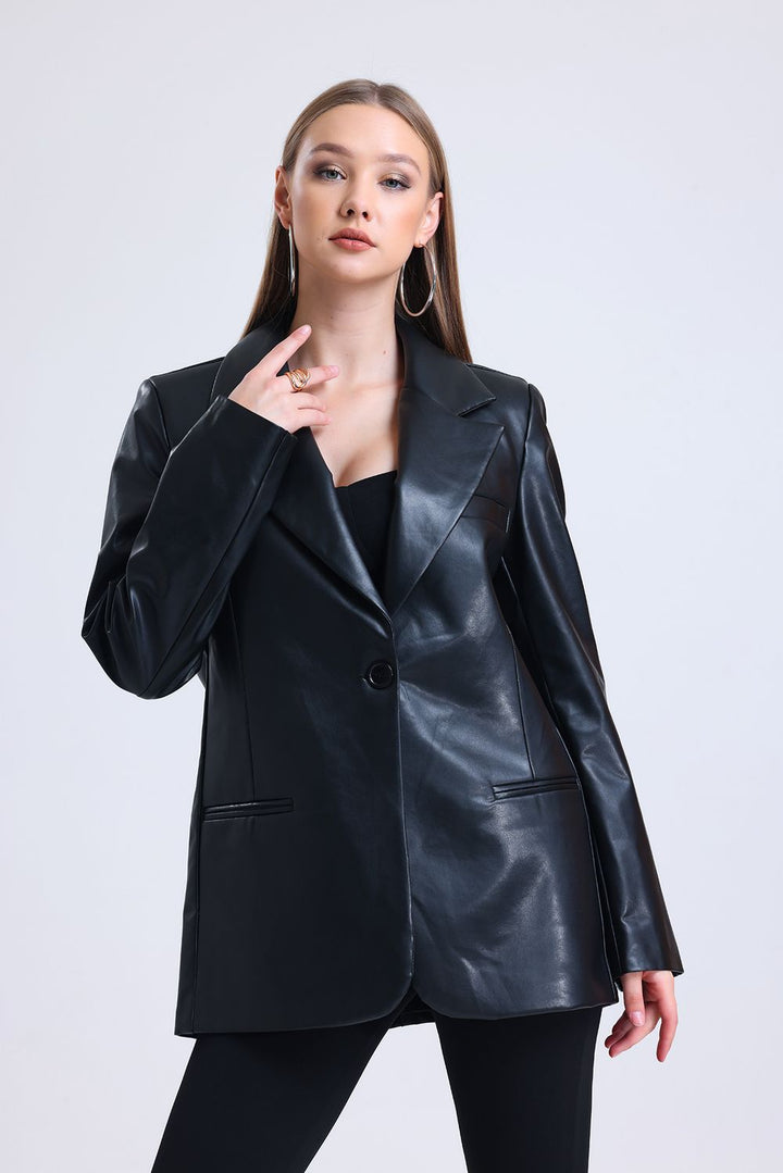 SNS Sense Black Women's Faux Leather Plus Size Leather Jacket - Zacualtipán