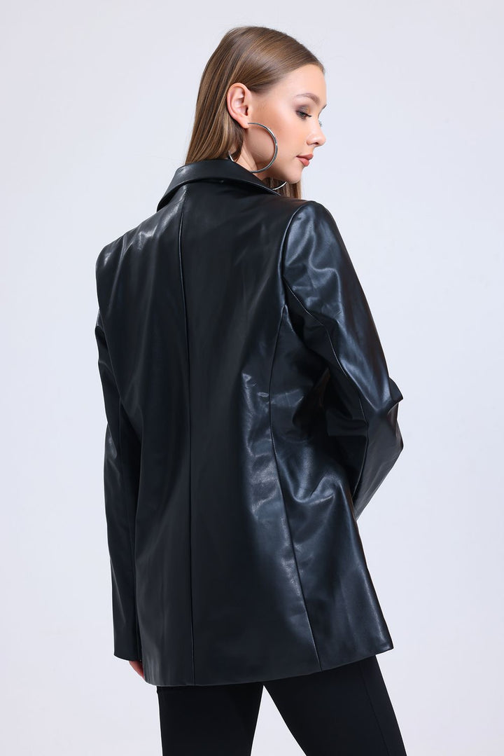 SNS Sense Black Women's Faux Leather Plus Size Leather Jacket - Zacualtipán