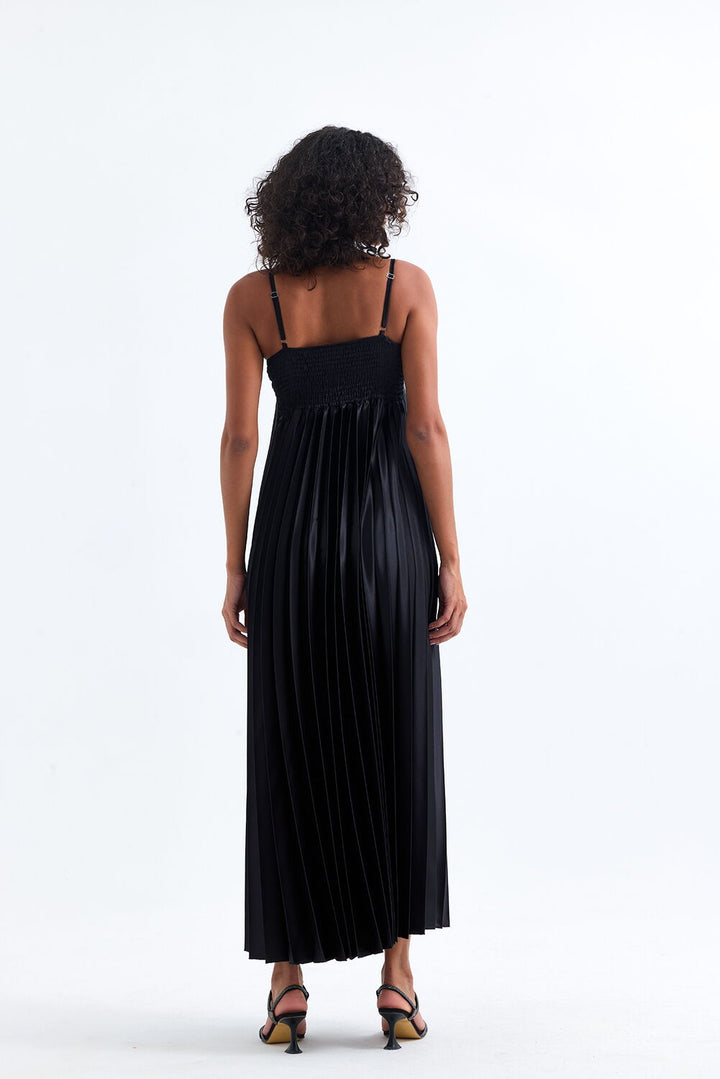 SNS Sense Black Covered Adjustable Strap Ruffled Evening Long Satin Dress - Gainesville